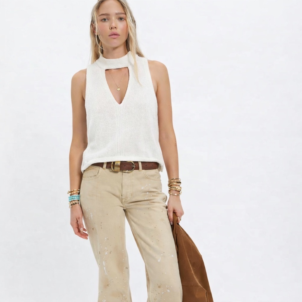 ASTR Knit Choker Neckline Keyhole Back XS Y2K Cream Longline Sweater Vest